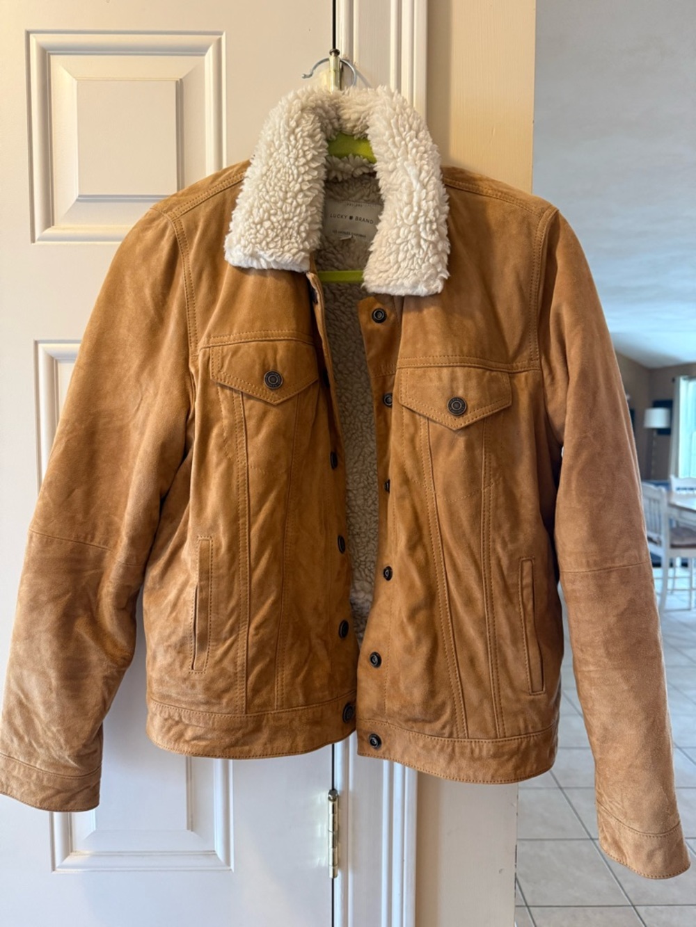 Women’s Lucky Brand Tan Suede Sherpa-Lined Leather Jacket